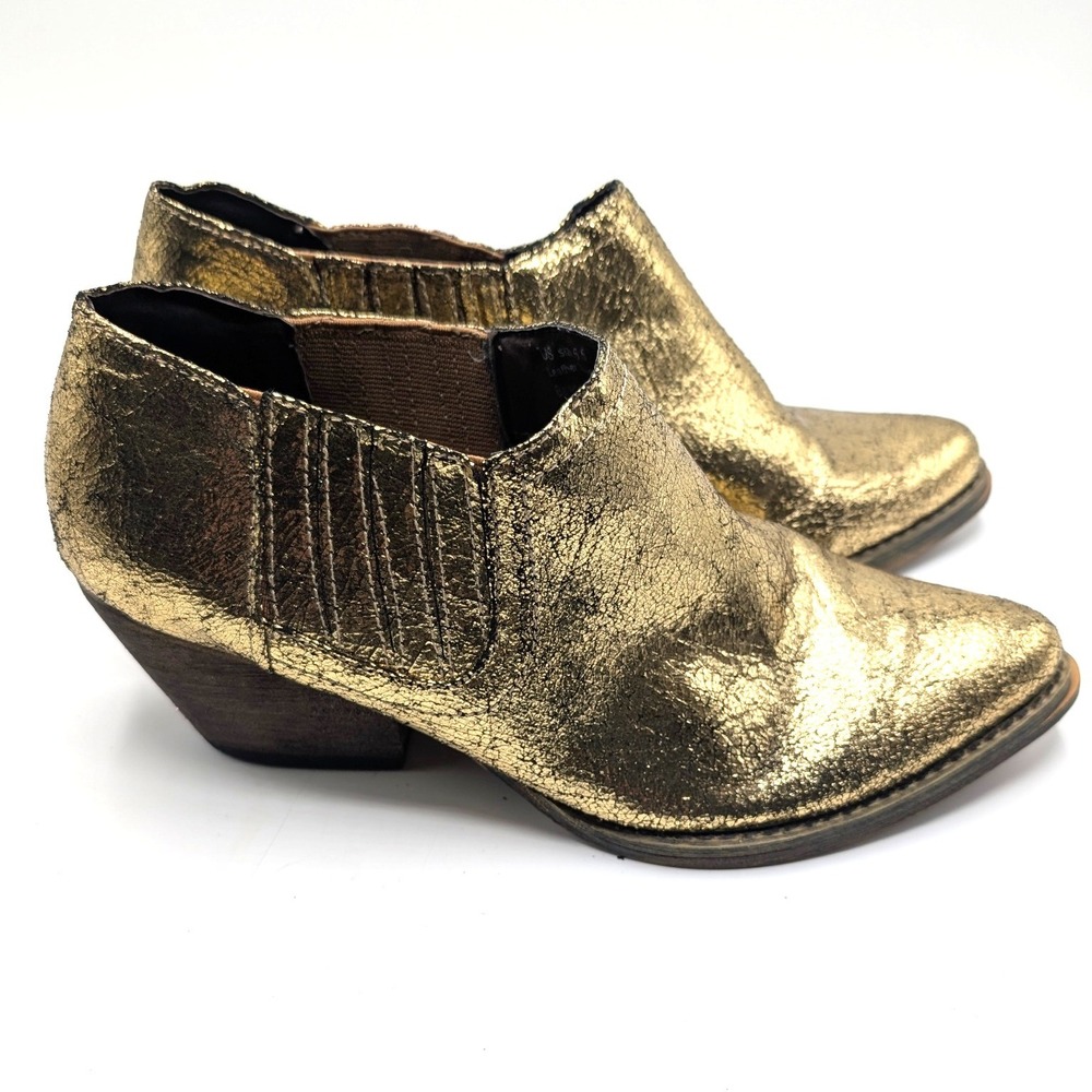 Very Volatile 6.5 Gold Boots Booties Western Block Heel Metallic Futuristic y3k
